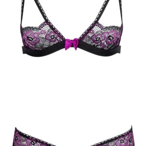 ensemble soutiengorge et culotte ouverte en dentelle noire et rose de la collection cottelli. ensemble soutiengorge et culotte ouverte en dentelle noire et rose de la collection cottelli.