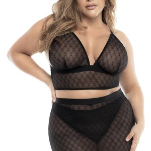 ensemble 3 pièces lingerie sexy, femme forte, noire en fine résille ensemble 3 pièces lingerie sexy, femme forte, noire en fine résille