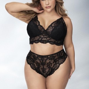 Ensemble lingerie en fibres recyclées noir grande taille - Mapalé Ensemble lingerie en fibres recyclées noir grande taille - Mapalé