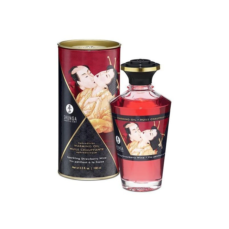 Huile de massage Chauffante Aphrodisiaque – Vin Pétillant à la FRAISE 100 mL Huile de massage Chauffante Aphrodisiaque – Vin Pétillant à la FRAISE 100 mL