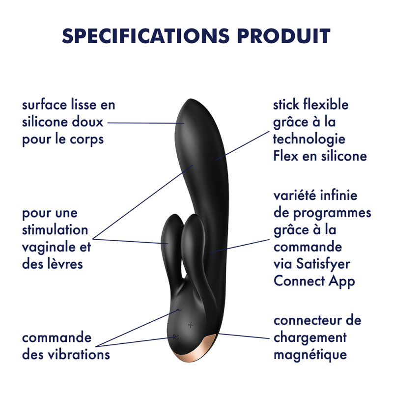 Vibromasseur rabbit noir double stimulation clitoris Double Flex Satisfyer - CC597809 Vibromasseur rabbit noir double stimulation clitoris Double Flex Satisfyer - CC597809