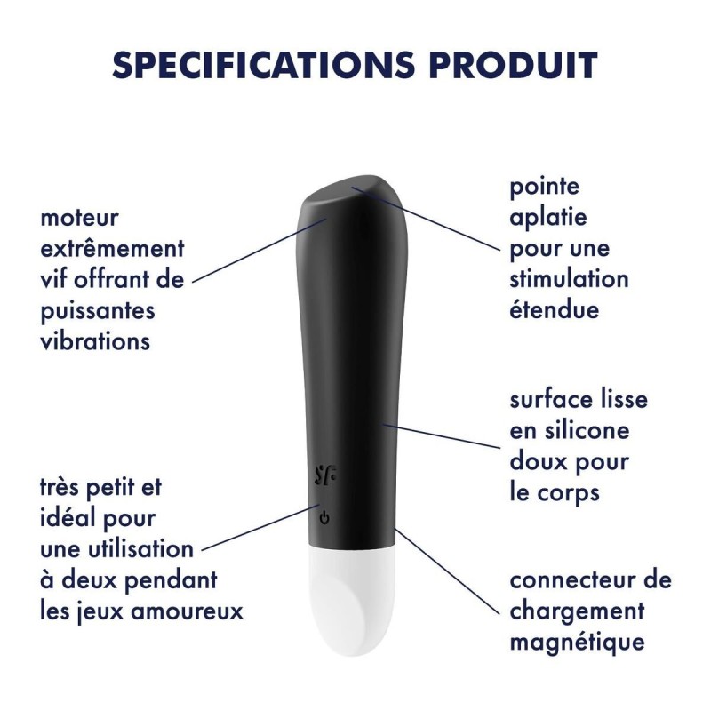 Vibromasseur noir USB Ultra Power Bullet 2 Satisfyer Vibromasseur noir USB Ultra Power Bullet 2 Satisfyer