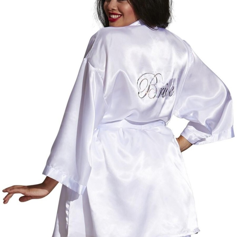 Kimono satin, ceinture attachée, nuisette et cintre assorti - DG3717XWHT Kimono satin, ceinture attachée, nuisette et cintre assorti - DG3717XWHT