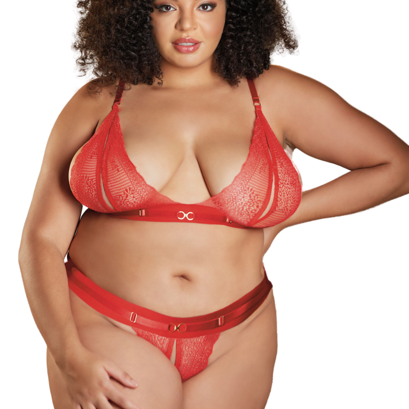 ensemble sexy grande taille rouge avec son string ouvert ensemble sexy grande taille rouge avec son string ouvert