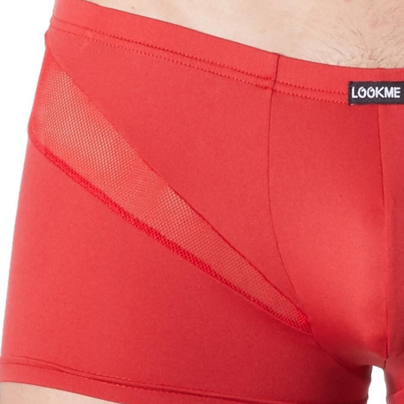 lingerie homme : boxer rouge avec bandes résille lingerie homme : boxer rouge avec bandes résille
