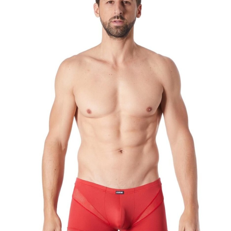 lingerie homme : boxer rouge avec bandes résille lingerie homme : boxer rouge avec bandes résille