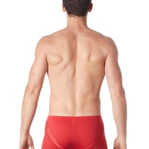 lingerie homme : boxer rouge avec bandes résille lingerie homme : boxer rouge avec bandes résille