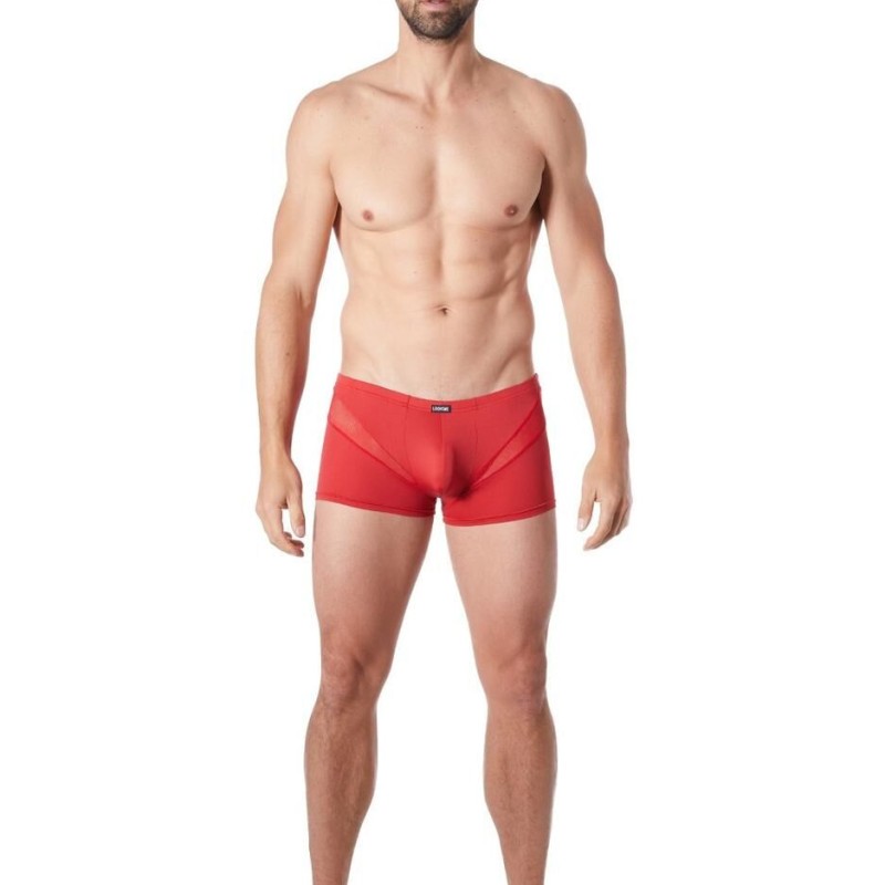 lingerie homme : boxer rouge avec bandes résille lingerie homme : boxer rouge avec bandes résille