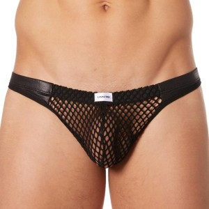 lingerie look me : string noir filet bandes simili cuir lingerie look me : string noir filet bandes simili cuir