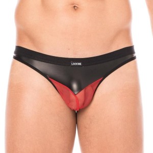 string cuir simili et résille rouge transparente string cuir simili et résille rouge transparente