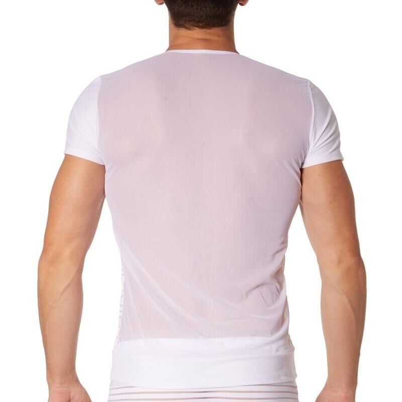 T-shirt blanc sexy homme rayé T-shirt blanc sexy homme rayé