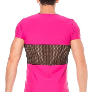 T-shirt rose résille filet noir - lingerie sexy homme pas cher T-shirt rose résille filet noir - lingerie sexy homme pas cher