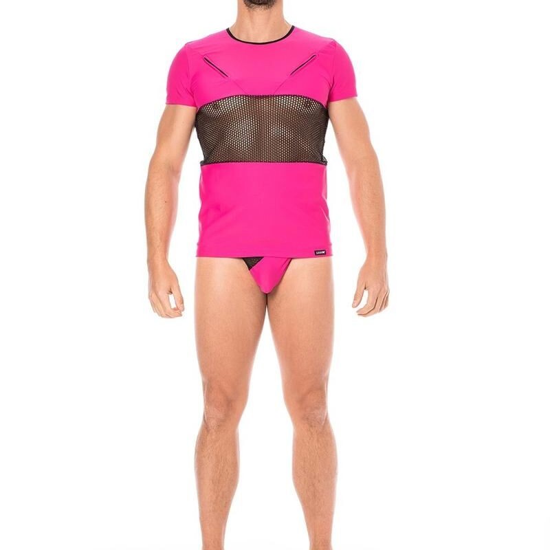 T-shirt rose résille filet noir - lingerie sexy homme pas cher T-shirt rose résille filet noir - lingerie sexy homme pas cher