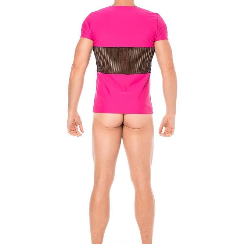 T-shirt rose résille filet noir - lingerie sexy homme pas cher T-shirt rose résille filet noir - lingerie sexy homme pas cher