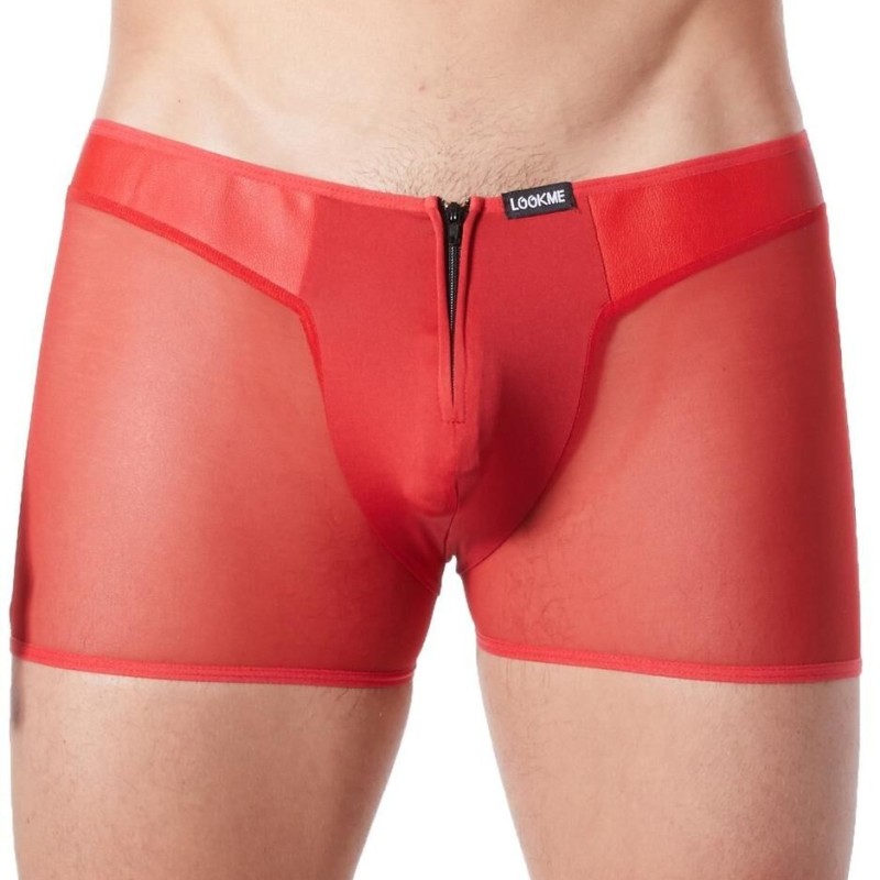 boxer rouge similicuir et résille fine - lingerie sexy homme pas cher boxer rouge similicuir et résille fine - lingerie sexy homme pas cher