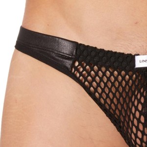 String noir filet bandes similicuir - lingerie sexy homme pas cher String noir filet bandes similicuir - lingerie sexy homme pas cher