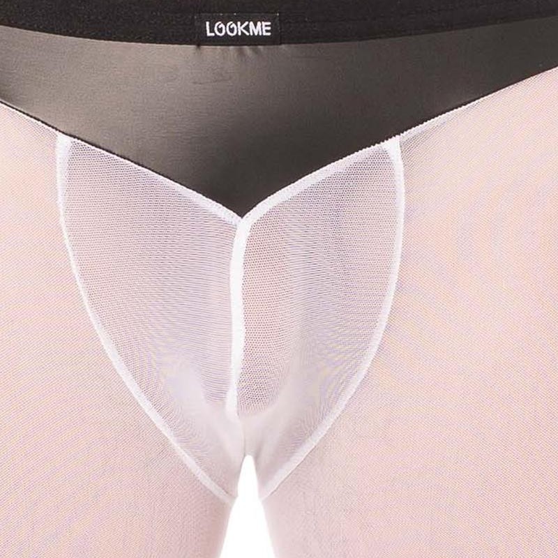 Boxer similicuir et résille blanche - lingerie sexy pour homme pas cher Boxer similicuir et résille blanche - lingerie sexy pour homme pas cher