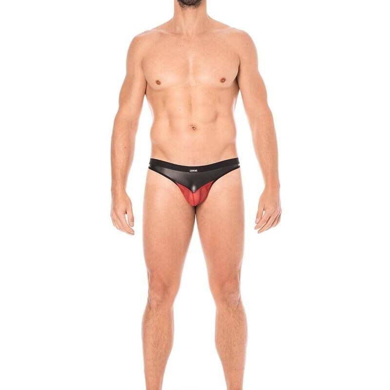 Jock similicuir noir et résille rouge - lingerie sexy homme pas cher Jock similicuir noir et résille rouge - lingerie sexy homme pas cher