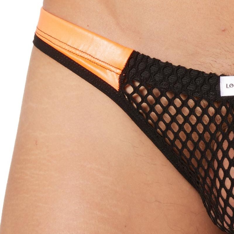 String noir filet bandes similicuir - lingerie sexy homme pas cher String noir filet bandes similicuir - lingerie sexy homme pas cher