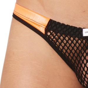 String noir filet bandes similicuir - lingerie sexy homme pas cher String noir filet bandes similicuir - lingerie sexy homme pas cher