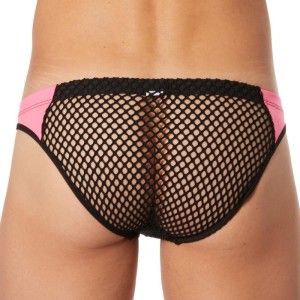 Slip brief noir filet bandes similicuir - lingerie sexy homme pas cher Slip brief noir filet bandes similicuir - lingerie sexy homme pas cher