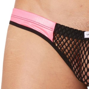 Slip brief noir filet bandes similicuir - lingerie sexy homme pas cher Slip brief noir filet bandes similicuir - lingerie sexy homme pas cher