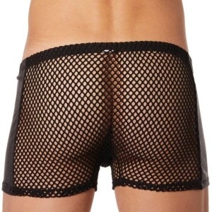 Boxer noir filet bandes similicuir - lingerie sexy homme pas cher Boxer noir filet bandes similicuir - lingerie sexy homme pas cher