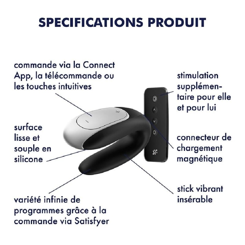 Sextoy pour couple connecté Double Fun Noir Satisfyer Sextoy pour couple connecté Double Fun Noir Satisfyer