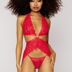 Nuisette en dentelle rouge, jarretelles latérales - Lingerie sexy pas cher Nuisette en dentelle rouge, jarretelles latérales - Lingerie sexy pas cher