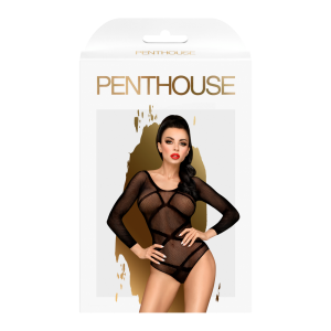 Body noir dans une résille transparente et bandes opaque de Penthouse. Body noir dans une résille transparente et bandes opaque de Penthouse.
