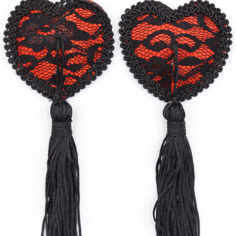 Caches tétons rouges et noirs avec pompon - BeLily Accessories Caches tétons rouges et noirs avec pompon - BeLily Accessories