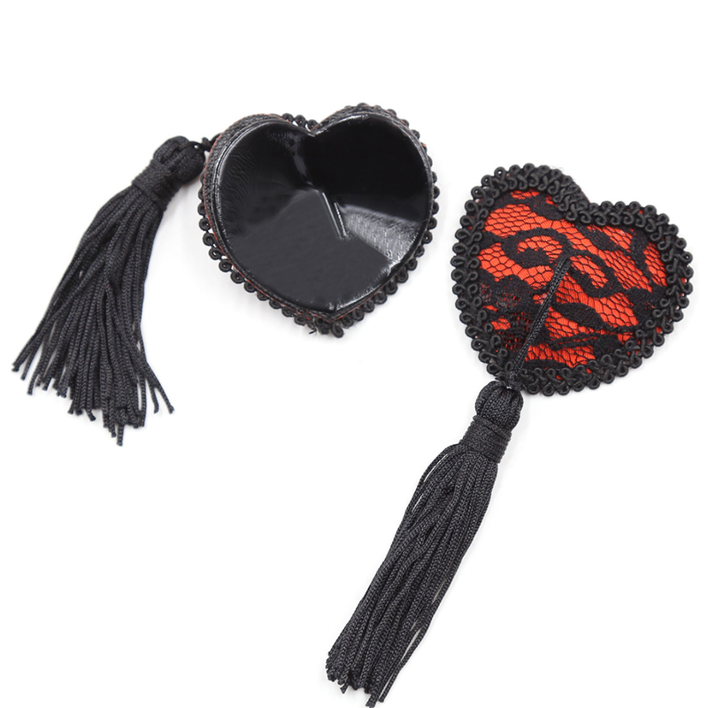 Caches tétons rouges et noirs avec pompon - BeLily Accessories Caches tétons rouges et noirs avec pompon - BeLily Accessories
