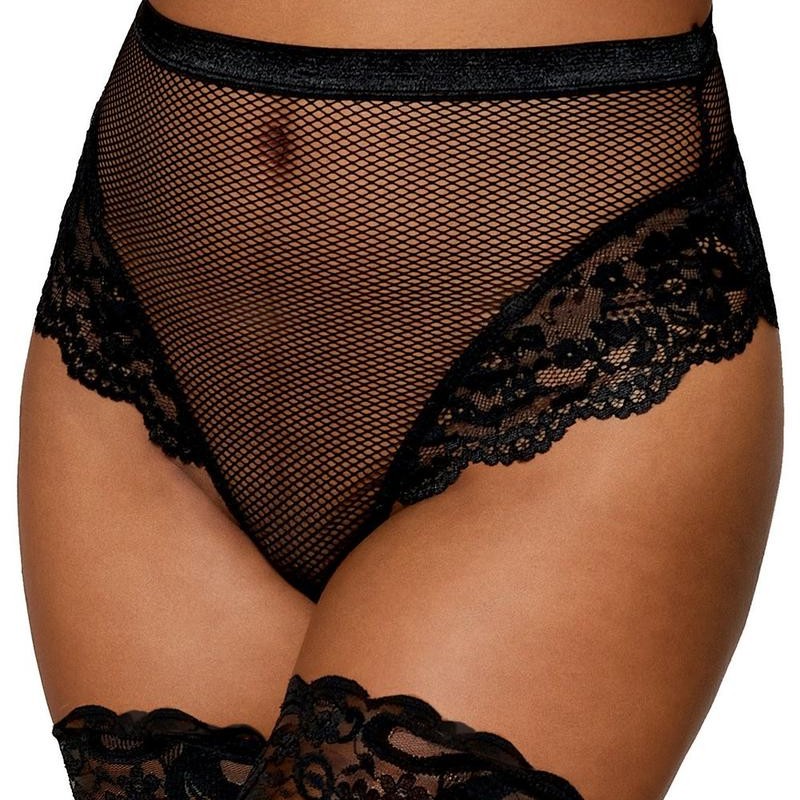 String résille taille haute avec porte-jarretelles noir - DG1478BLK String résille taille haute avec porte-jarretelles noir - DG1478BLK