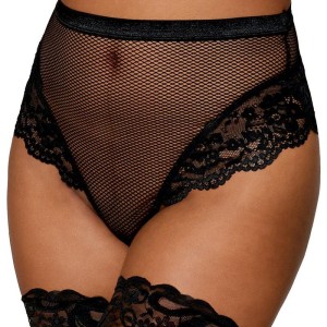 String résille taille haute avec porte-jarretelles noir - DG1478BLK String résille taille haute avec porte-jarretelles noir - DG1478BLK