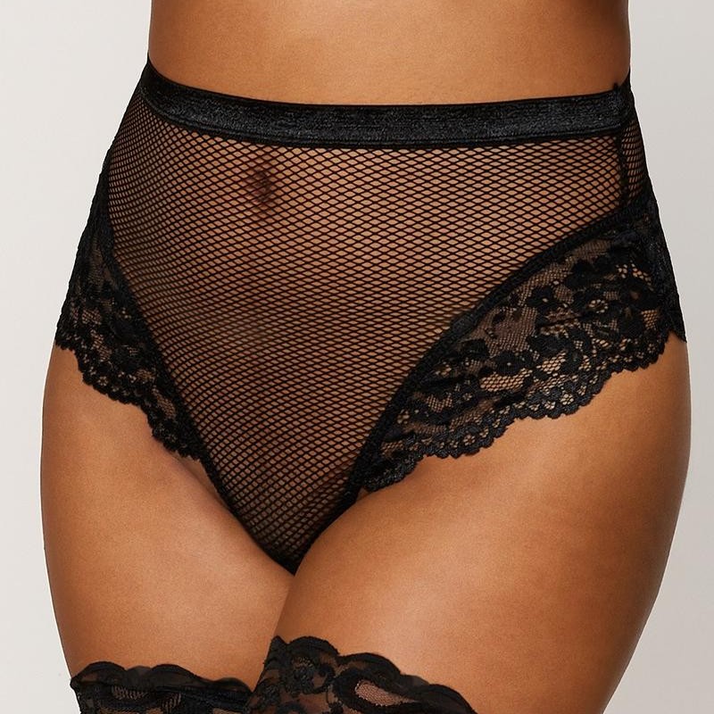 String résille taille haute avec porte-jarretelles noir - DG1478BLK String résille taille haute avec porte-jarretelles noir - DG1478BLK