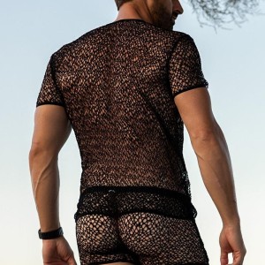 sous vêtement homme : tshirt noir filet irrégulier sous vêtement homme : tshirt noir filet irrégulier