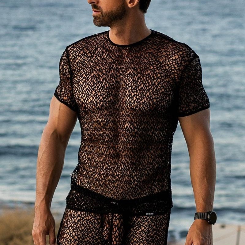 sous vêtement homme : tshirt noir filet irrégulier sous vêtement homme : tshirt noir filet irrégulier