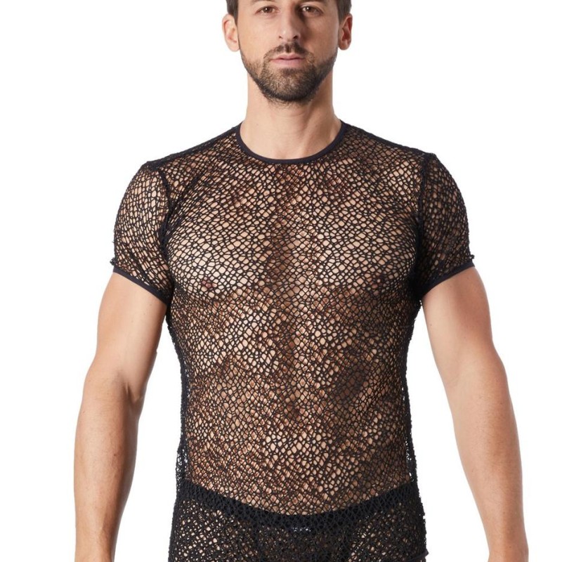 sous vêtement homme : tshirt noir filet irrégulier sous vêtement homme : tshirt noir filet irrégulier