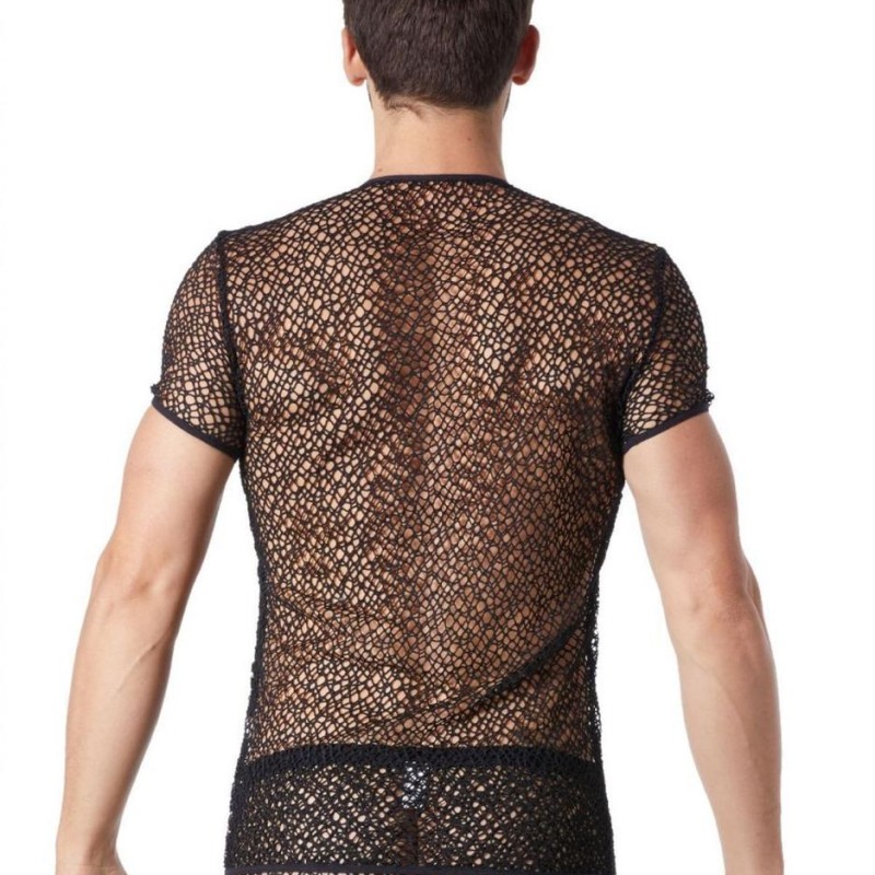 sous vêtement homme : tshirt noir filet irrégulier sous vêtement homme : tshirt noir filet irrégulier