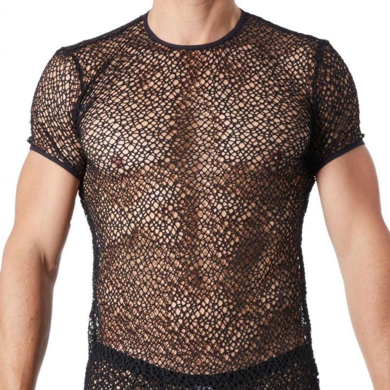 sous vêtement homme : tshirt noir filet irrégulier sous vêtement homme : tshirt noir filet irrégulier