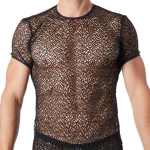 sous vêtement homme : tshirt noir filet irrégulier sous vêtement homme : tshirt noir filet irrégulier