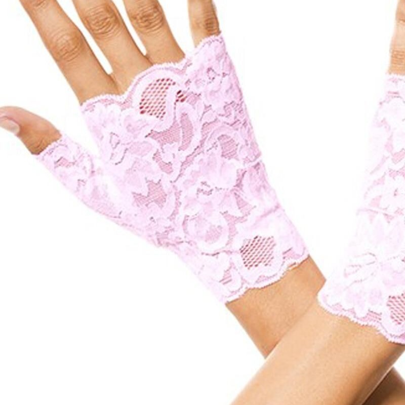 Gants roses doigts ouverts dentelle Gants roses doigts ouverts dentelle