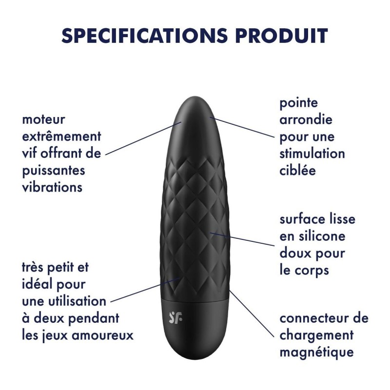Vibromasseur noir USB Ultra Power Bullet 5 Satisfyer Vibromasseur noir USB Ultra Power Bullet 5 Satisfyer