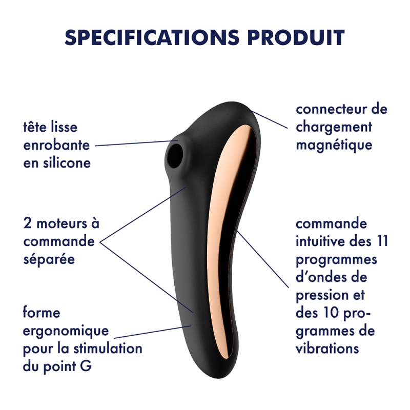 2 en 1 Stimulateur de clitoris et vibromasseur connecté USB noir Dual Kiss Satisfyer - CC597797 2 en 1 Stimulateur de clitoris et vibromasseur connecté USB noir Dual Kiss Satisfyer - CC597797