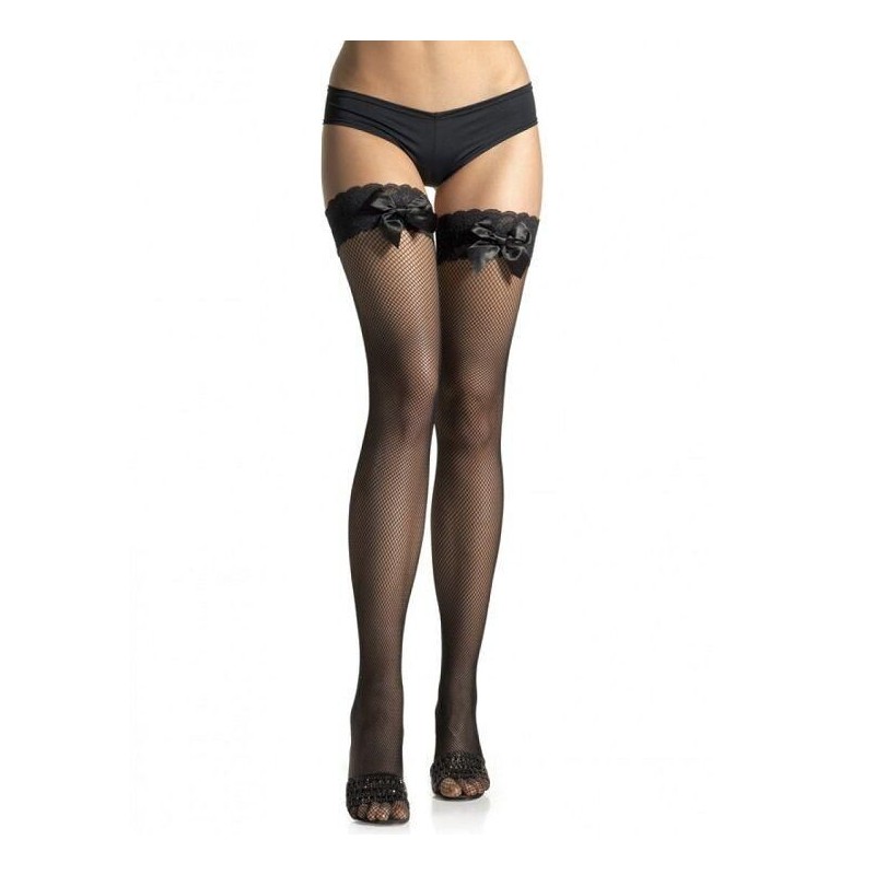 LEG AVENUE - COLLANT RÉSILLE NOIR AVEC DENTELLE SUPÉRIEURE ET DÉTAIL NOEUD