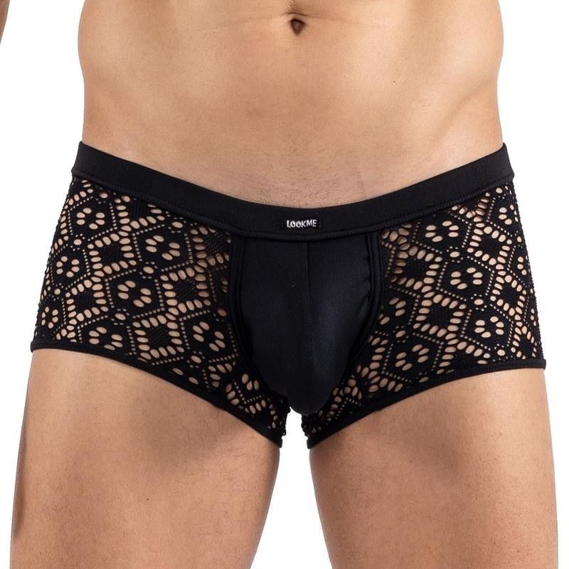 Boxer noir résille brodée Shinny - Lookme Boxer noir résille brodée Shinny - Lookme