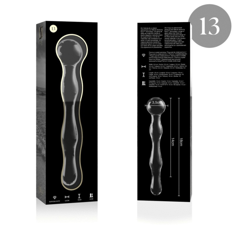 NEBULA SERIES BY IBIZA - MODÈLE 13 GODE EN VERRE BOROSILICATE CLAIR 18 CM -O- 3.5 CM NEBULA SERIES BY IBIZA - MODÈLE 13 GODE EN VERRE BOROSILICATE CLAIR 18 CM -O- 3.5 CM