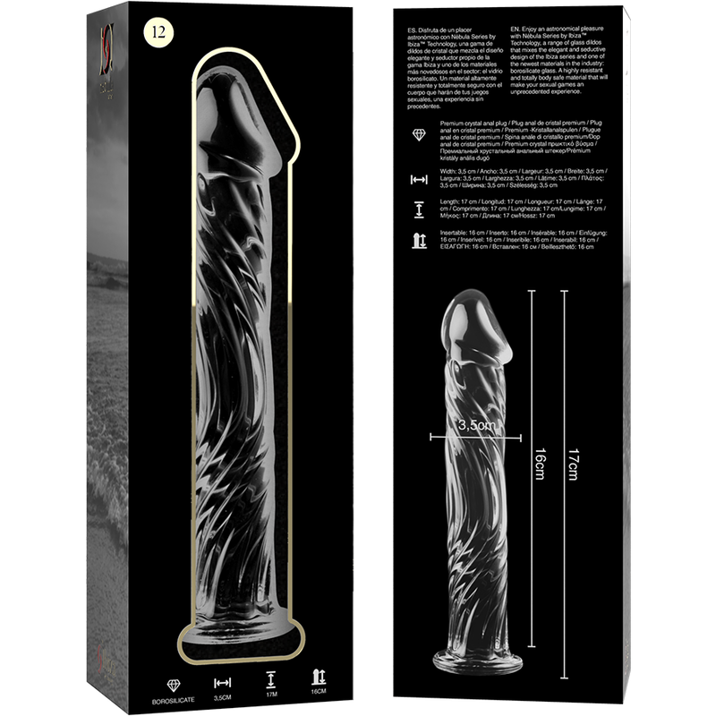 NEBULA SERIES BY IBIZA - MODÈLE 12 GODE EN VERRE BOROSILICATE CLAIR 17 CM -O- 3.5 CM NEBULA SERIES BY IBIZA - MODÈLE 12 GODE EN VERRE BOROSILICATE CLAIR 17 CM -O- 3.5 CM