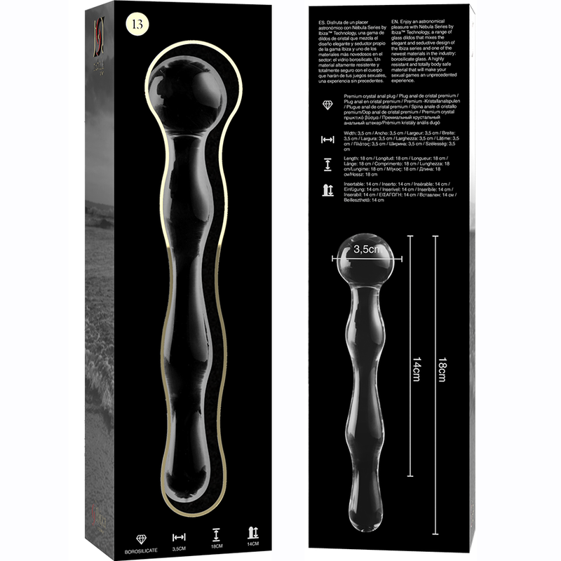 NEBULA SERIES BY IBIZA - MODÈLE 13 GODE EN VERRE BOROSILICATE CLAIR 18 CM -O- 3.5 CM NEBULA SERIES BY IBIZA - MODÈLE 13 GODE EN VERRE BOROSILICATE CLAIR 18 CM -O- 3.5 CM