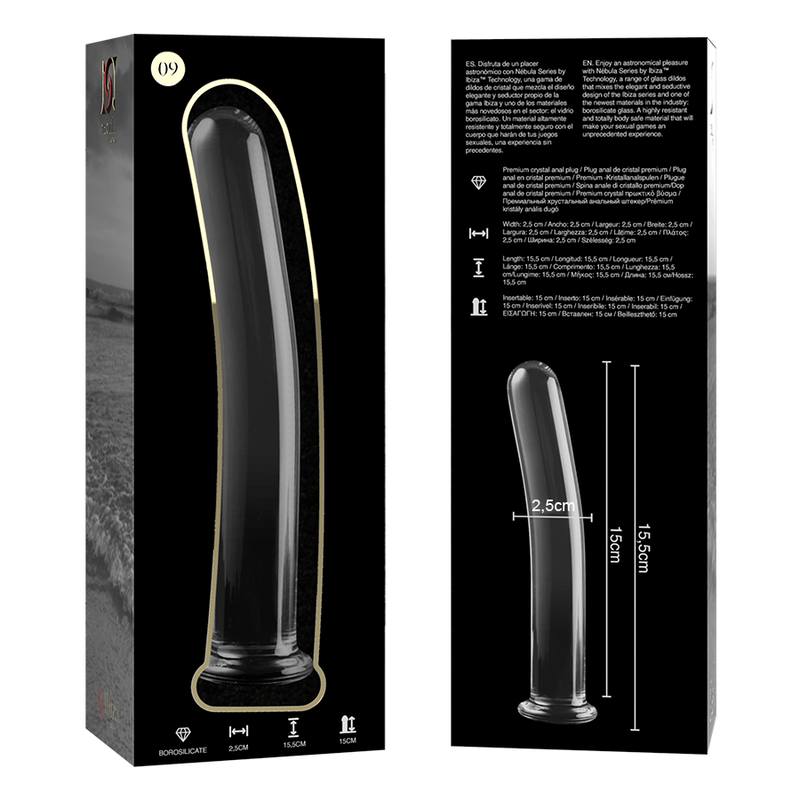 NEBULA SERIES BY IBIZA - MODÈLE 9 GODE EN VERRE BOROSILICATE CLAIR 15.5 CM -O- 2.5 CM NEBULA SERIES BY IBIZA - MODÈLE 9 GODE EN VERRE BOROSILICATE CLAIR 15.5 CM -O- 2.5 CM